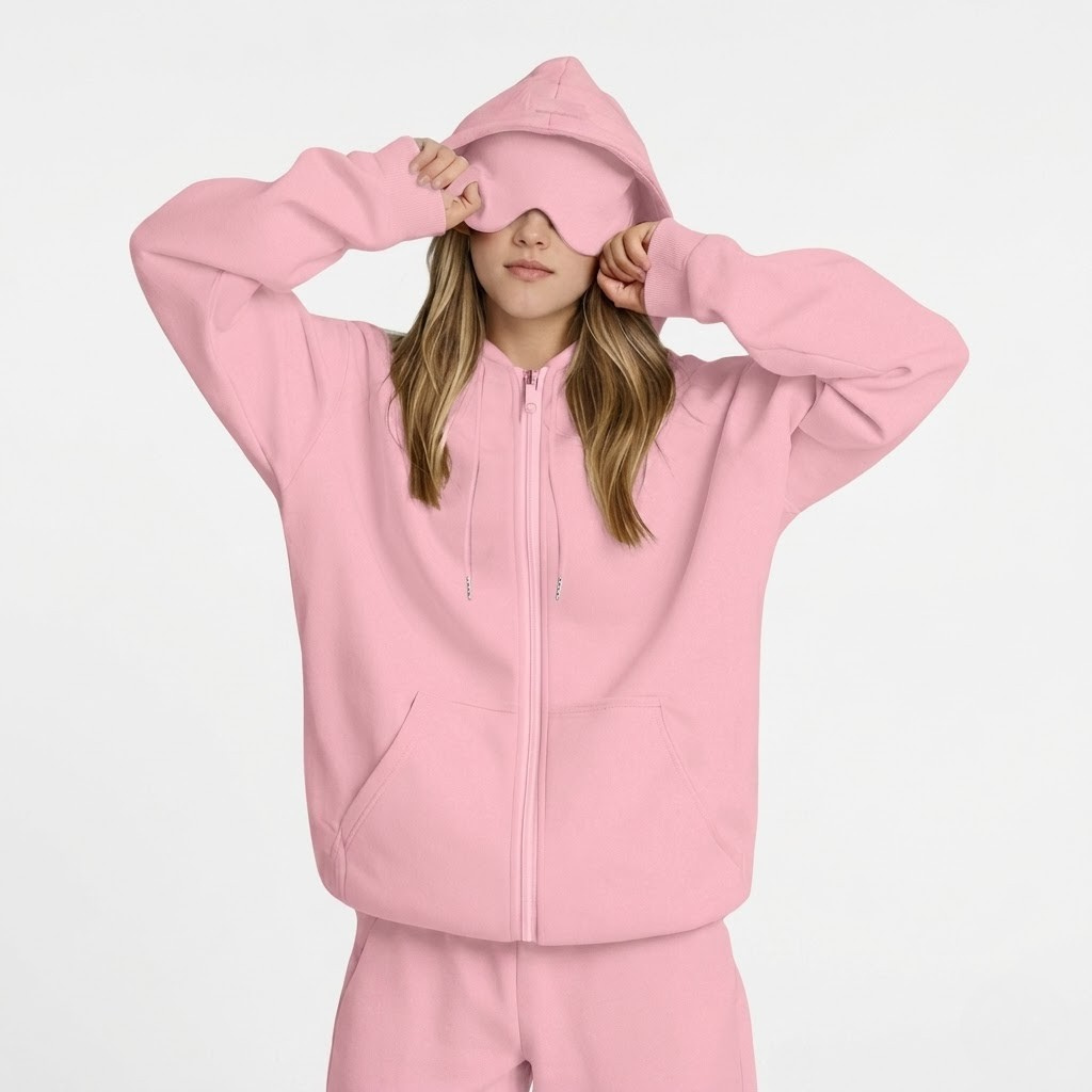 Minimalist Travel & Lounge Hoodie with Built-in Eye Mask