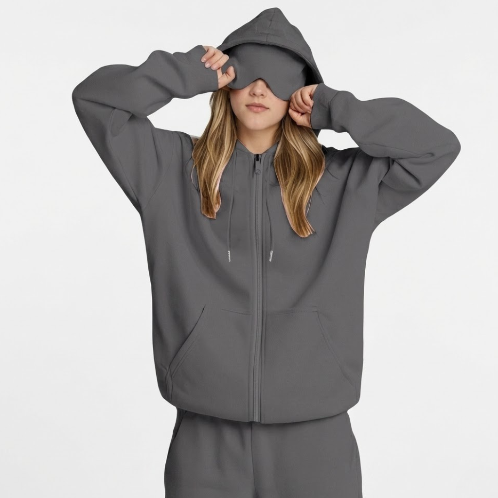 Minimalist Travel & Lounge Hoodie with Built-in Eye Mask