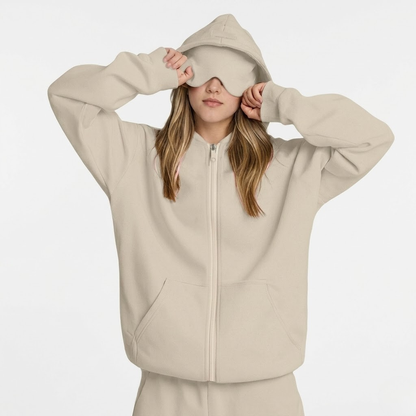 Minimalist Travel & Lounge Hoodie with Built-in Eye Mask