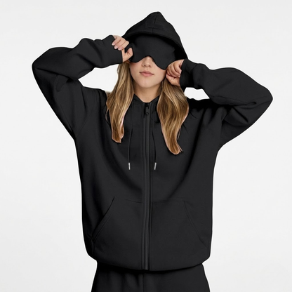 Minimalist Travel & Lounge Hoodie with Built-in Eye Mask