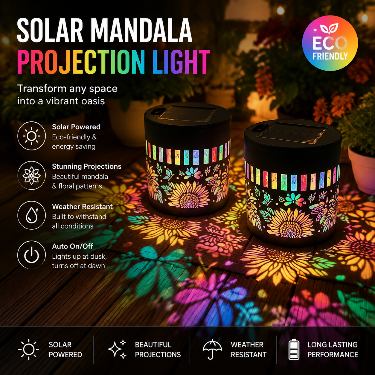 🌺Rain or Shine, Shine Brighter🌼Waterproof Mandala Shadow Projector