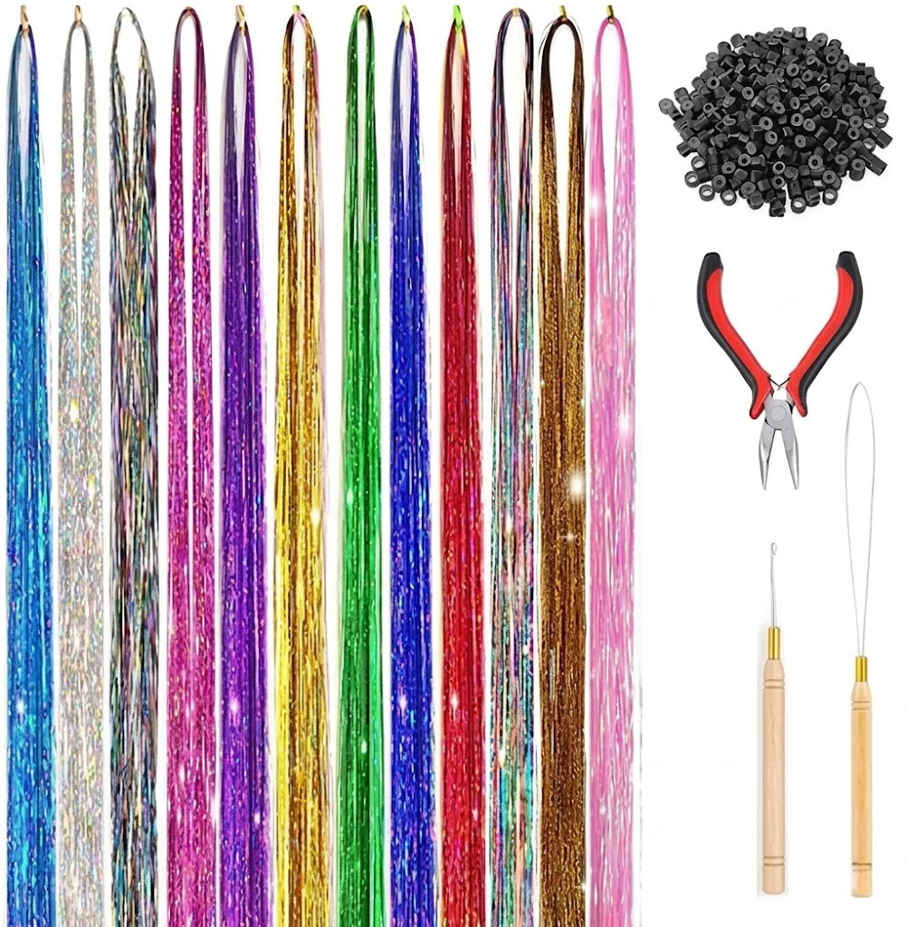 👑Prom’s Most-Wanted: Vibrant Laser Hair Tinsel! 💃(Available in Snap Clips & DIY Strands)