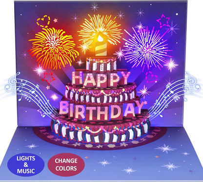🟢LIGHTS & SOUND Pop up Happy Birthday Card