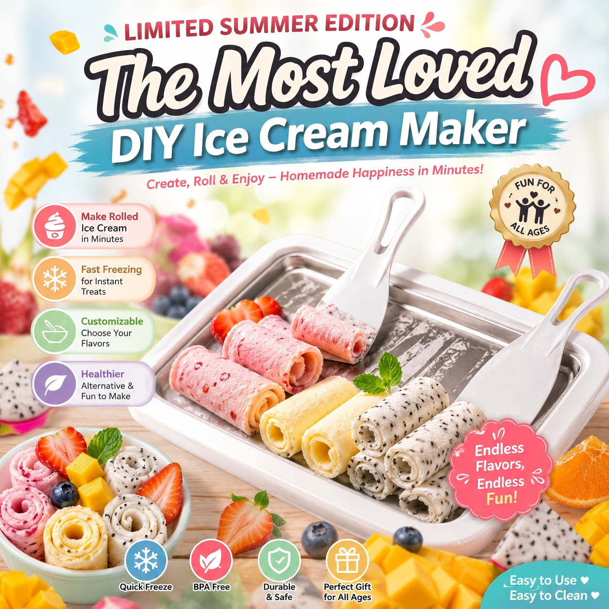 Limited Summer Edition🍦The Most Loved DIY  Rolled Ice Cream Maker🍨💕
