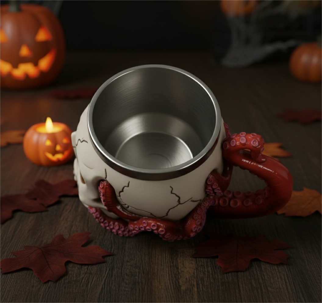 Gothic Octopus Tentacle Skull Stainless Steel Beer Mug & Goblet