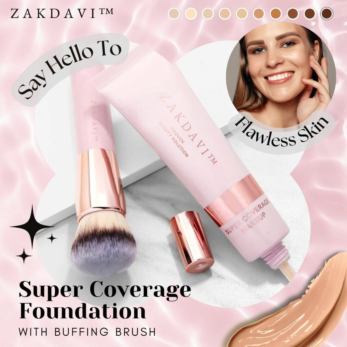 Zakdavi Super Coverage Foundation with Buffing Brush💖