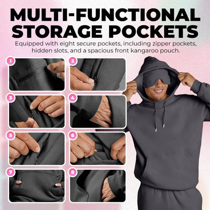 Minimalist Travel & Lounge Hoodie with Built-in Eye Mask