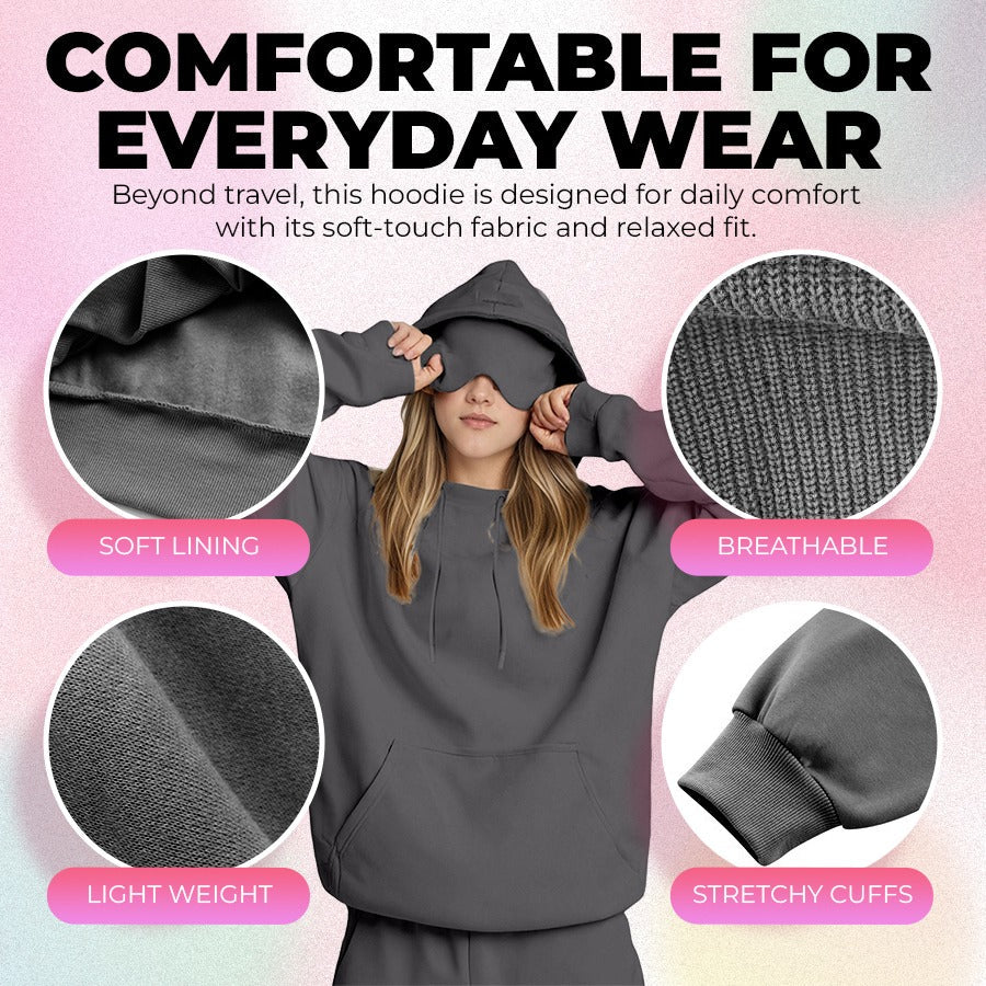 Minimalist Travel & Lounge Hoodie with Built-in Eye Mask