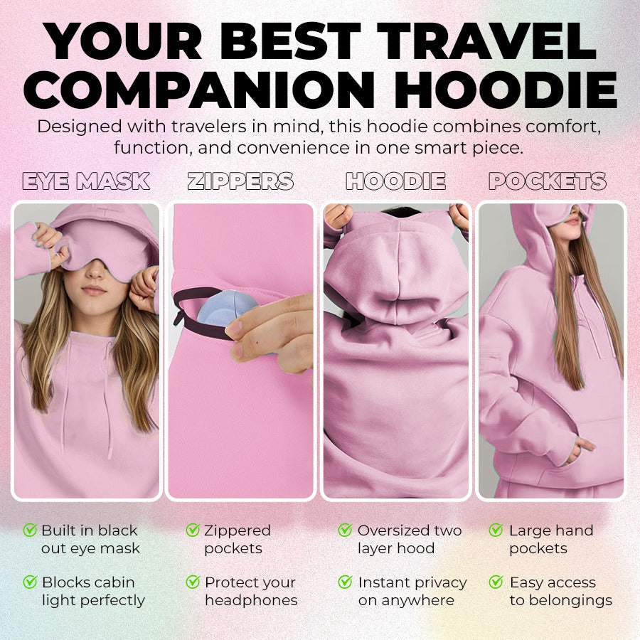 Minimalist Travel & Lounge Hoodie with Built-in Eye Mask