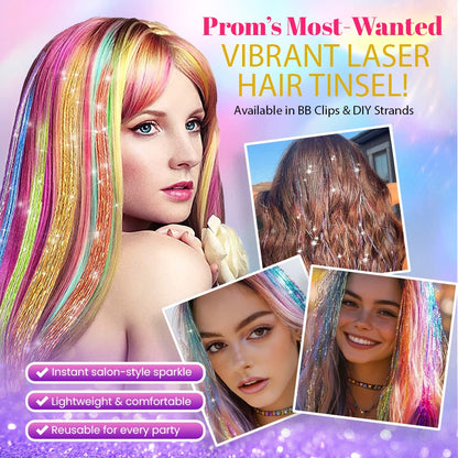 👑Prom’s Most-Wanted: Vibrant Laser Hair Tinsel! 💃(Available in Snap Clips & DIY Strands)