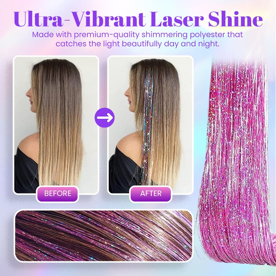 👑Prom’s Most-Wanted: Vibrant Laser Hair Tinsel! 💃(Available in Snap Clips & DIY Strands)