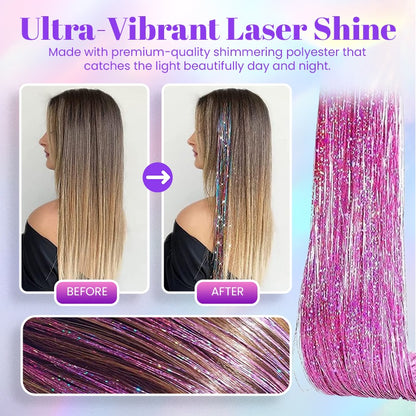 👑Prom’s Most-Wanted: Vibrant Laser Hair Tinsel! 💃(Available in Snap Clips & DIY Strands)