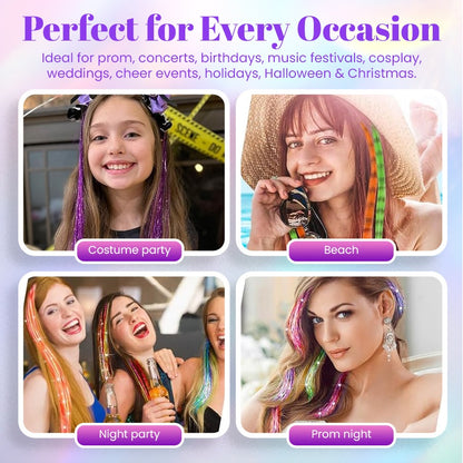 👑Prom’s Most-Wanted: Vibrant Laser Hair Tinsel! 💃(Available in Snap Clips & DIY Strands)