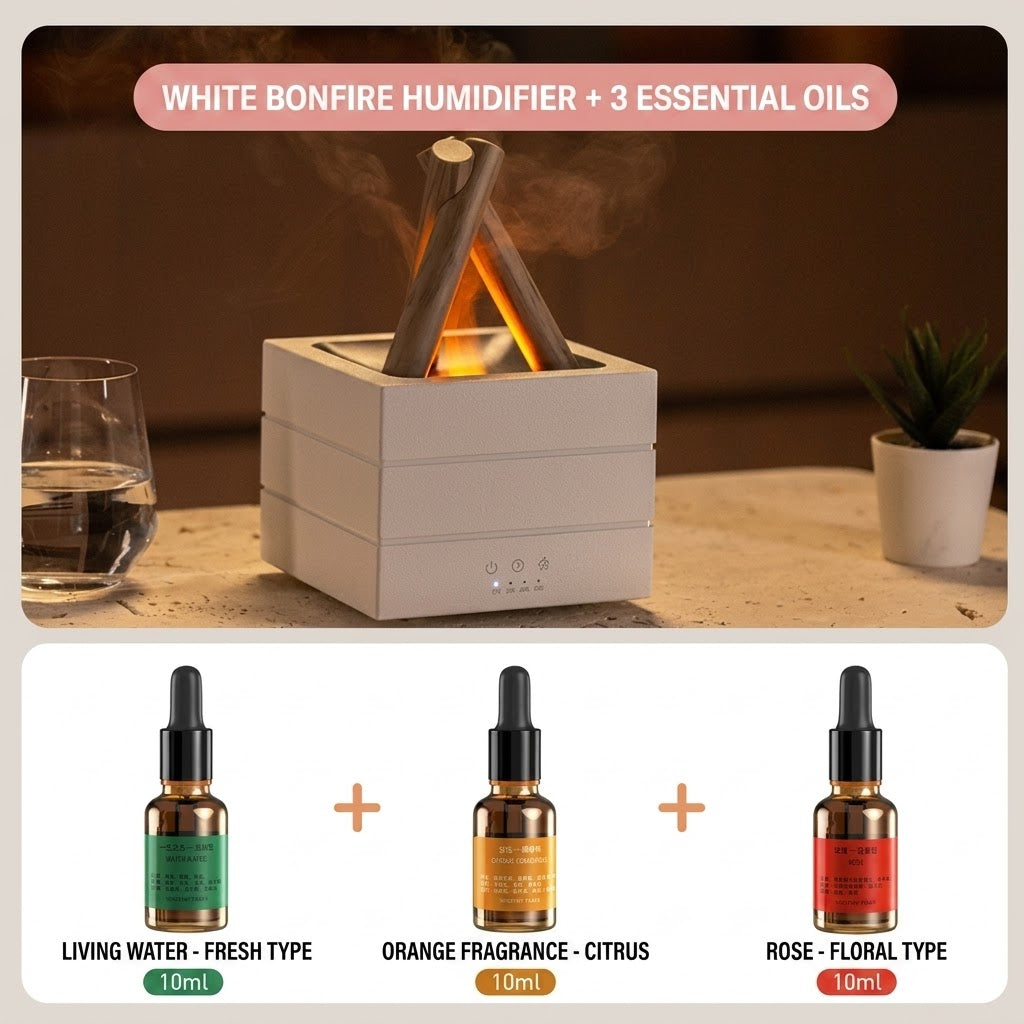 WHITE BONFIRE HUMIDIFIER + 3 ESSENTIAL OILS