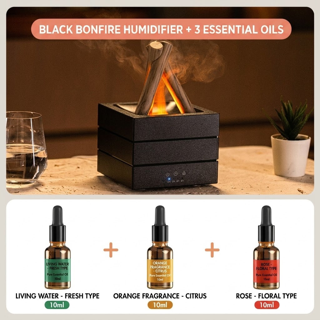 BLACK BONFIRE HUMIDIFIER + 3 ESSENTIAL OILS