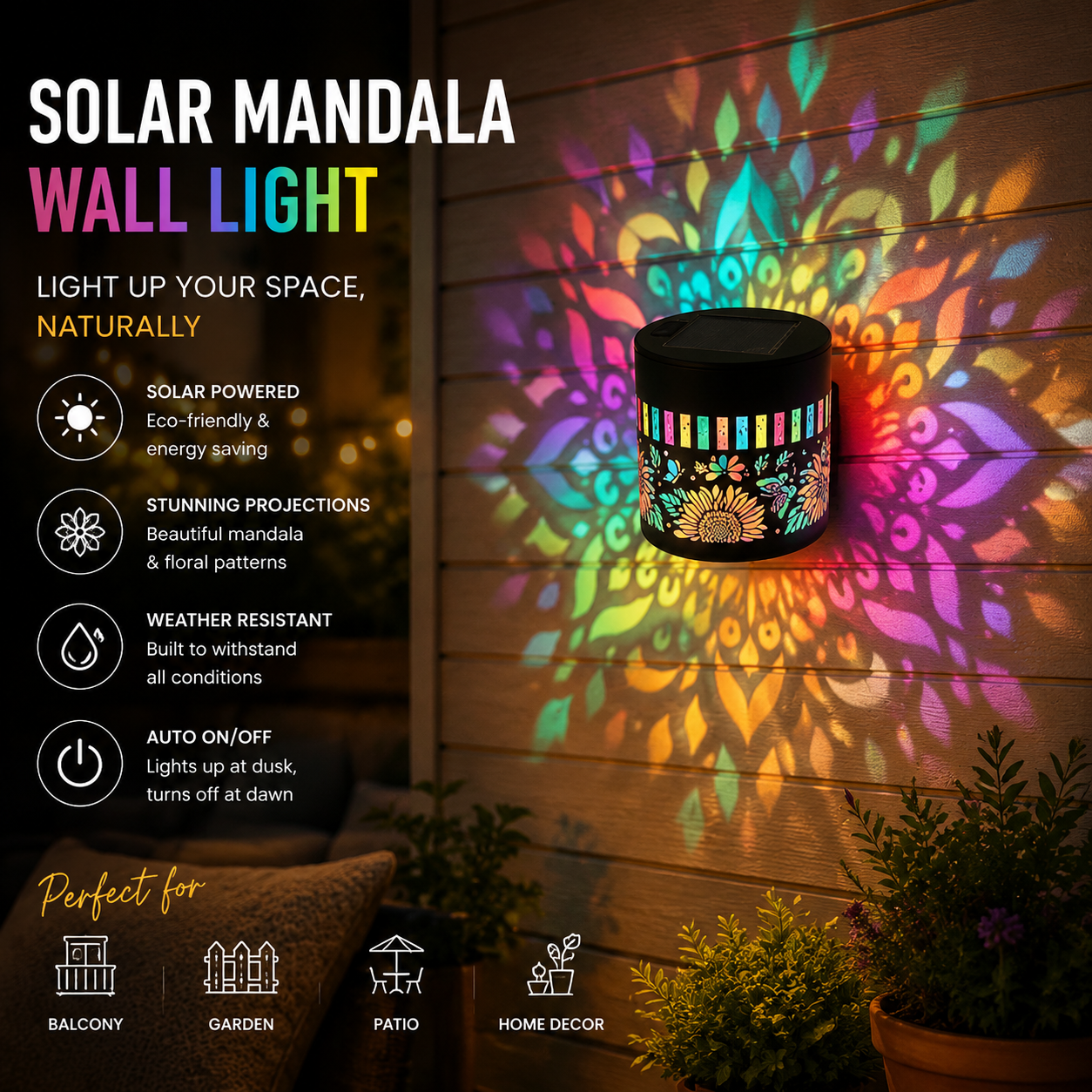 🌺Rain or Shine, Shine Brighter🌼Waterproof Mandala Shadow Projector